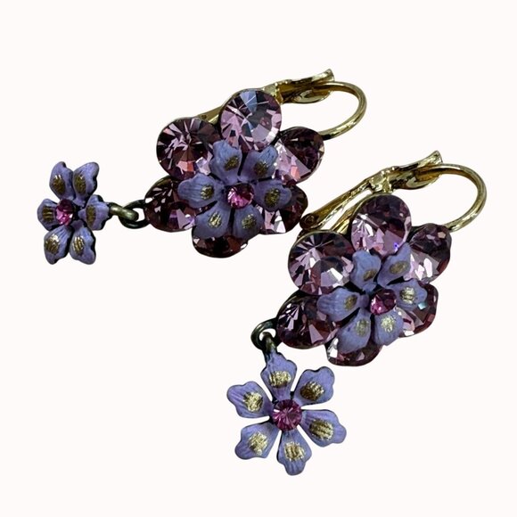 Pink & Purple Floral Swarovski Crystal Earrings By Joan Rivers, Vintage - Picture 1 of 11